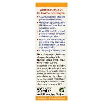 Dr Jacob's Medical, Witamina Słońca D3, krople, 20 ml