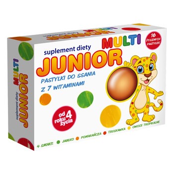 Junior Multi, pastylki do ssania z 7 witaminami, 16 szt.