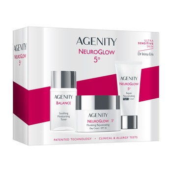 Zestaw Agenity Neuroglow 5º, modelujący krem odmładzający SPF 25, 50 ml + naprawczy krem odmładzający na noc, 25 ml + Balance, tonik łagodzący, 50 ml