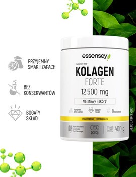 Essensey Kolagen Forte 12 500 mg, proszek, mango - pomarańcza, 400 g