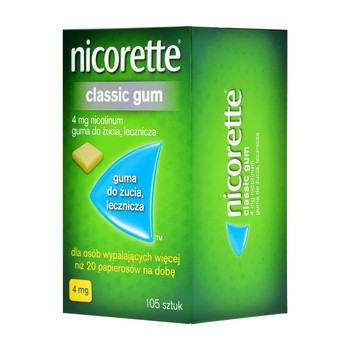Nicorette Classic Gum, 4 mg, guma do żucia, 105 szt. (import równoległy, Delfarma) 