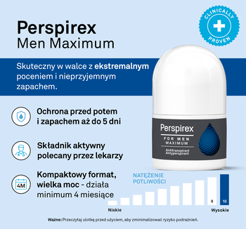 Perspirex for Men Maximum, antyperspirant dla mężczyzn w kulce, 20 ml