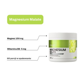 OstroVit Magnesium Malate, proszek, smak limonkowy, 120 g