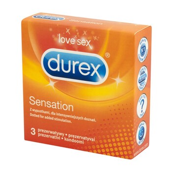 Durex, Sensation, prezerwatywy przezroczyste z wypustkami, 3 szt