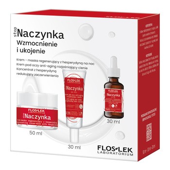 Flos-Lek, Zestaw Stop Naczynka Wzmocnienie i Ukojenie, krem - maska na noc, 50 ml + krem pod oczy anti-aging, 30 ml + koncentrat redukujący zaczerwienienia, 30 ml