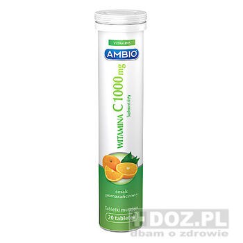 Ambio Witamina C 1000 mg, tabletki musujące, smak pomarańczowy, 20 szt.