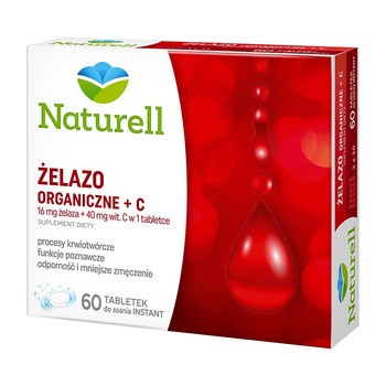 Naturell Żelazo Organiczne + C, tabletki do ssania, 60 szt.