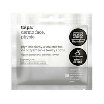 Tołpa Dermo Face Physio, płyn micelarny w chusteczce do oczyszczania twarzy i oczu, 1 szt.