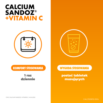 Calcium-Sandoz + Vitaminum C, tabletki musujące orange, 10 szt.