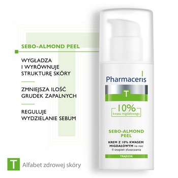 Pharmaceris T Sebo-Almond Peel 10%, krem z 10% kwasem migdałowym, na noc, II stopień złuszczania, 50 ml