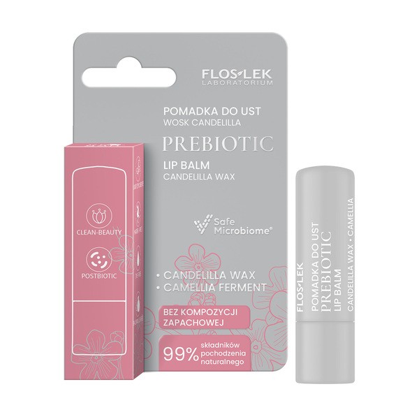 FlosLek Laboratorium Flos-Lek Prebiotic, Prebiotyczna pomadka do ust, wosk candelilla, 4 g — Składniki i ocena