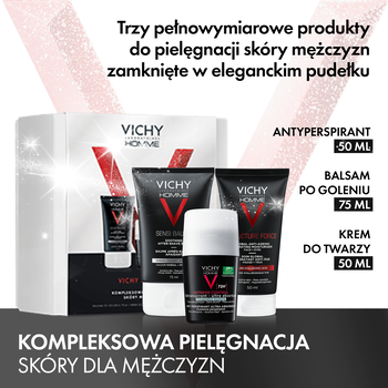 Zestaw Vichy Homme, Sensi Baume, balsam po goleniu, 70 ml + Structure Force, krem, 50 ml + Extreme Control, Antyperspirant w kulce 72h, 50 ml