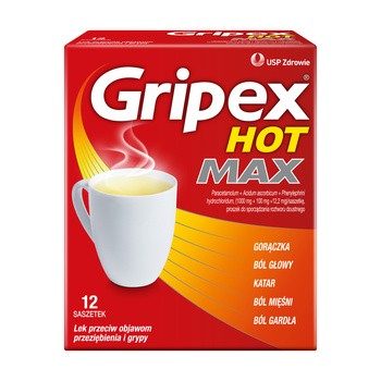Gripex Hot MAX, proszek do sporządzania roztworu doustnego, 12 saszetek