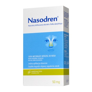 Nasodren, aerozol do nosa, 1 zestaw (50 mg liofilizat + 5 ml rozpuszczalnik + dozownik)