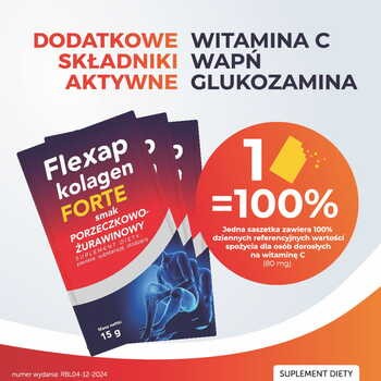 Flexap kolagen Forte, saszetki z proszkiem, smak porzeczkowo - żurawinowy, 30 szt.