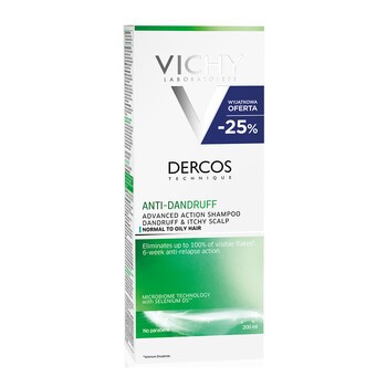 Vichy Dercos, szampon przeciwłupieżowy, włosy normalne i przetłuszczające się, 200 ml, -25%