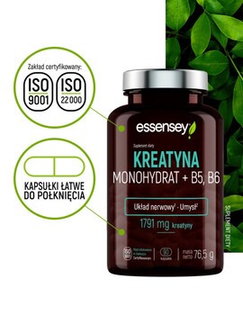Essensey Kreatyna Monohydrat + B5, B6, kapsułki, 90 szt.