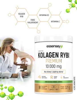 Essensey Kolagen Rybi Premium 10 000 mg, proszek, smak zielone herbata - limonka, 321 g