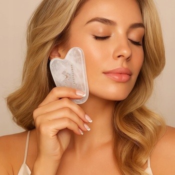 Crystallove, płytka do masażu twarzy gua sha z kryształem górskim, 1 szt.