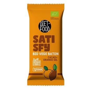 Diet-Food Satisfy Bio wegański baton kakaowy z olejkiem pomarańczowym, 35 g