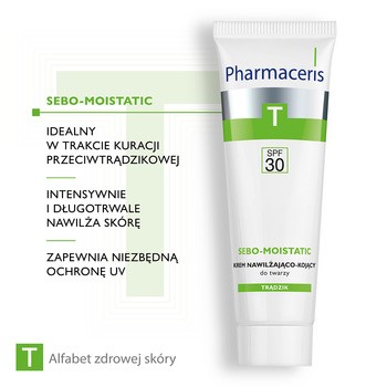 Pharmaceris T Sebo-Moistatic, krem nawilżająco-kojący do twarzy, SPF 30, 50 ml