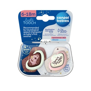 Canpol Babies, smoczek silikonowy symetryczny, light touch, Sleepy Koala, pink, 6-18 m, 2 szt.