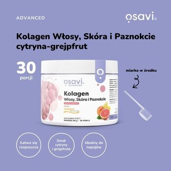 Osavi Kolagen Włosy, Skóra i Paznokcie, proszek, smak cytrynowo-grejpfrutowy, 150 g