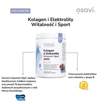 Osavi Kolagen & Elektrolity Witalność i Sport, proszek, smak owoce leśne, 390 g