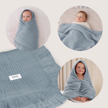 Lionelo Muslin Blanket, niemowlęcy kocyk muślinowy, Stone Blue, 1 szt.