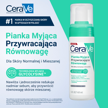 CeraVe, pianka myjąca przywracająca równowagę dla skóry normalnej i mieszanej, 148 ml