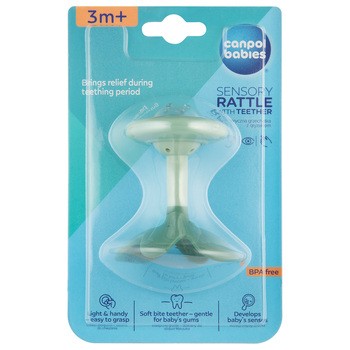 Canpol Babies, sensoryczna grzechotka z gryzakiem, zielona, 1 szt.