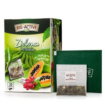 Big-Active, Zielona herbata w torebkach z papają i jagodami goji, 30 g (1,5 g x 20 szt.)