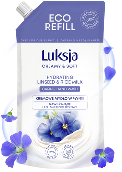 Luksja Creamy & Soft, nawilżające mydło w płynie, Len i Mleczko Ryżowe, refill, 900 ml
