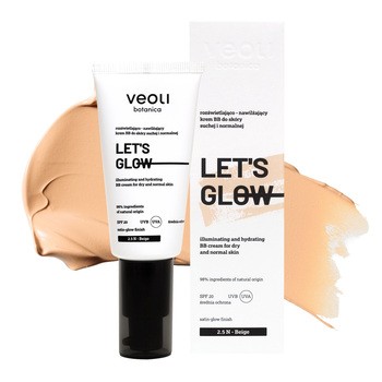 Veoli Botanica Let's Glow SPF 20, rozświetlająco-nawilżający krem BB do skóry suchej i normalnej, 2.5 N Beige, 30 ml