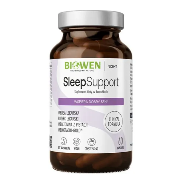 Мелатонин Biowen Sleep Support с мелиссой и валерианой, для сна, 60 капсул
