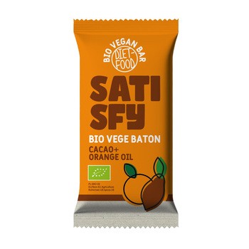 Diet-Food Satisfy Bio wegański baton kakaowy z olejkiem pomarańczowym, 35 g