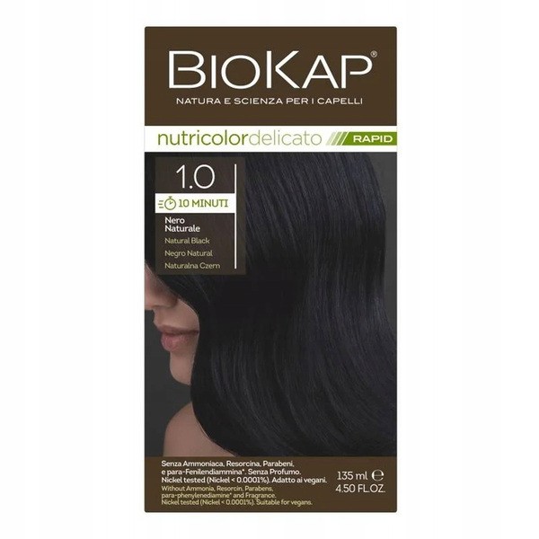 Biokap Biokap Nutricolor Delicato Rapid, farba do włosów 1.0 naturalna czerń, 135 ml