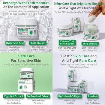 APLB AHA BHA PHA Centella Facial Cream, krem złuszczająco-kojący do twarzy z kwasami i wąkrotą azjatycką, 55 ml