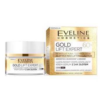 Eveline Gold Lift Expert 60+, luksusowy, odmładzający krem-serum z 24K złotem, 50 ml
