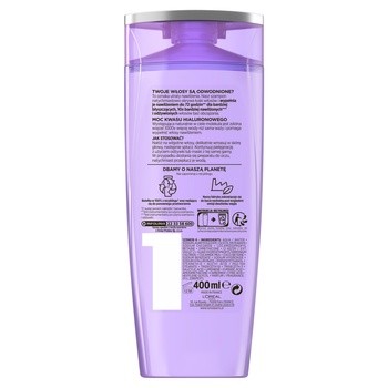 L'Oreal Paris Elseve Hyaluron Plump, szampon wypełniający nawilżeniem do włosów odwodnionych, 400 ml
