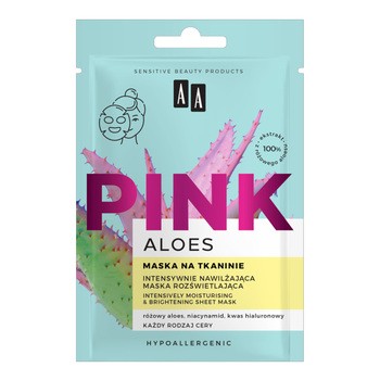 AA Aloes Pink, intensywnie nawilżająca maska rozświetlająca na tkaninie, 18 ml