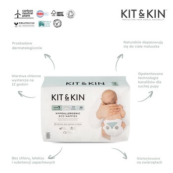 Kit & Kin, pieluszki 1 Mini (2-5 kg), Lomb/Owl, 38 szt.