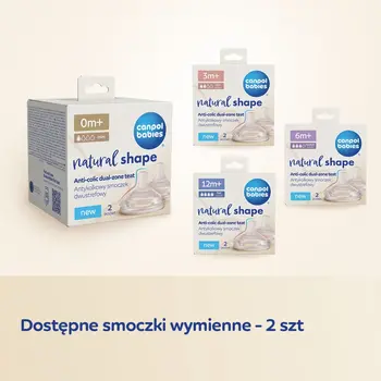 Canpol Babies Natural Shape, butelki ze smoczkiem dwustrefowym, 260 ml, przepływ wolny, 2 szt.