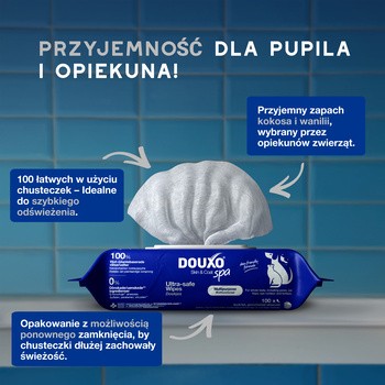 Douxo Spa Multipurpose Wipes, chusteczki wielofunkcyjne dla kotów i psów, 100 szt.
