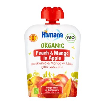 Humana 100% Organic, mus jabłko, brzoskwinia, mango, 8 m+, 90 g