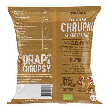 Naura, Drapi Chrupsy, bio chrupki o smaku orzechowym, 50 g