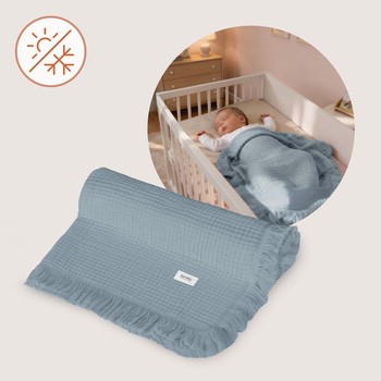 Lionelo Muslin Blanket, niemowlęcy kocyk muślinowy, Stone Blue, 1 szt.