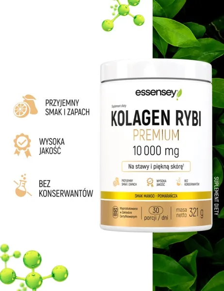 Рыбий коллаген Essensey Premium 10000 мг, для суставов и кожи, порошок, манго-апельсин, 321 г — фото 2