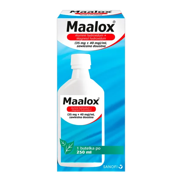 Maalox wodorotlenek glinu i magnezu (35mg+40mg)/ml zawiesina 250ml [Maalox]