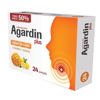 Agardin Plus, pastylki z miodem i cytryną, 24 szt.